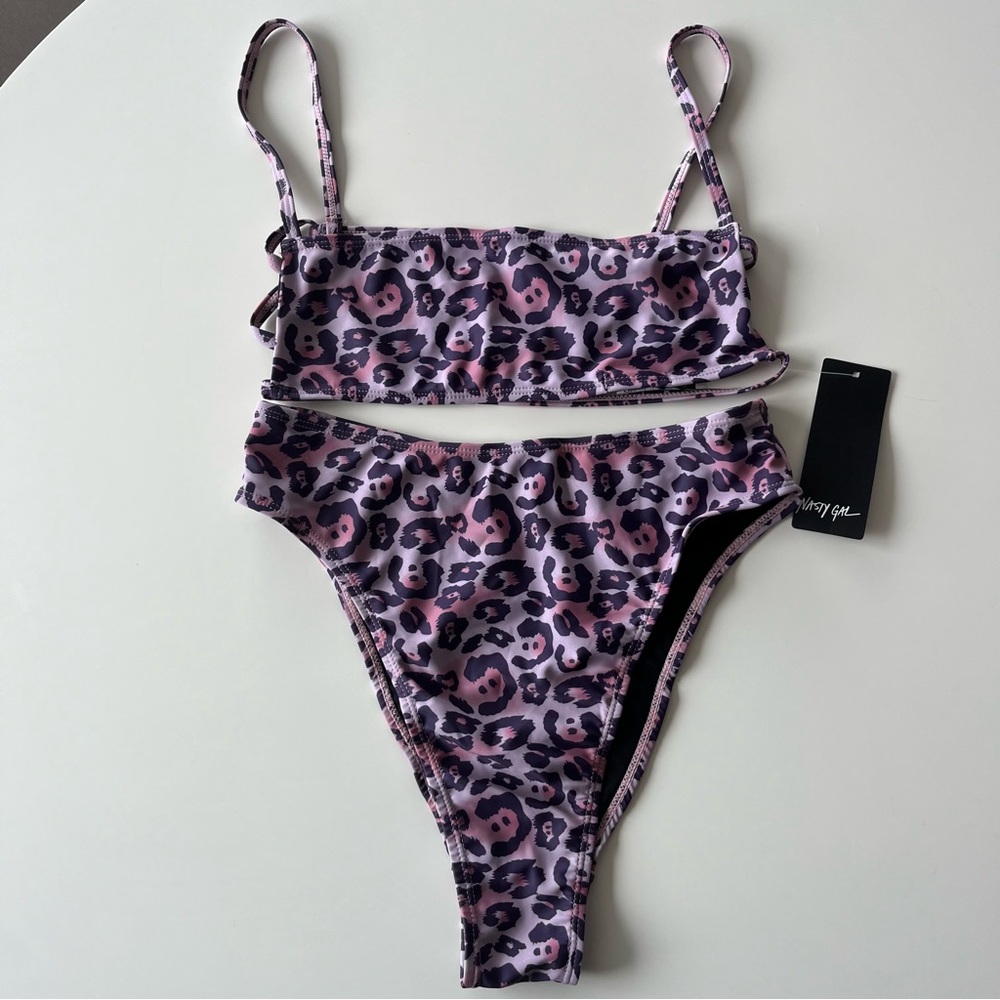 Nasty Gal Pink and Purple Animal Print Bikini